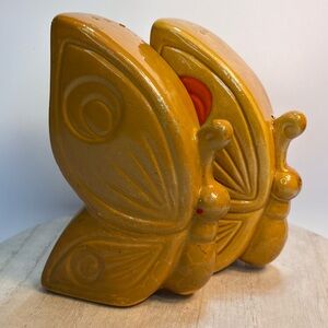 RARE Vintage Mustard Yellow Butterfly 1970s Era Ceramic Salt and Pepper Shakers